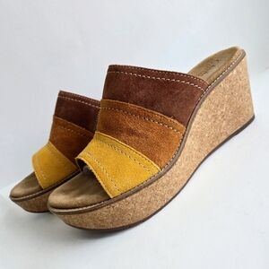 Clarks Artisan Platform Slip-On Wedges, Suede Sunset Colors, Size 10